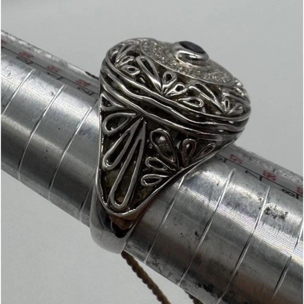 Devata Sterling Silver 18K Gold Amethyst White Topaz Bali Filigree Ring Size 7